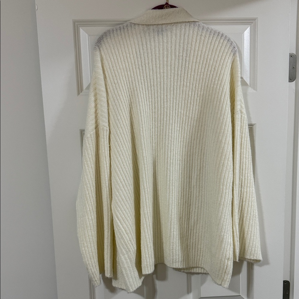 American Eagle Soft Ribbed Button-Front Cream Swe… - image 3